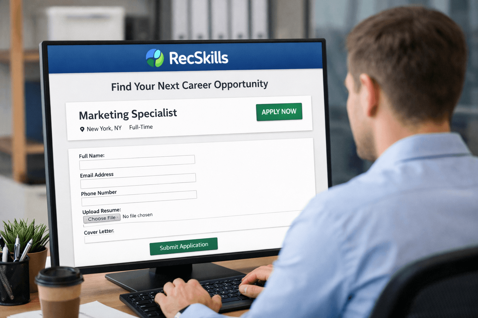 Person applying on RecSkills jobboard